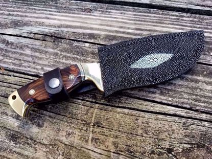 Custom 10" Damascus Skinner Knife w/Genuine Stingray Leather Sheath
